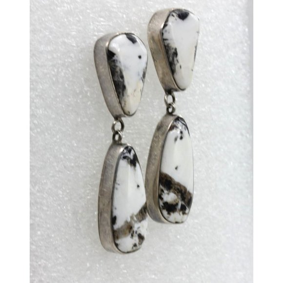 925 STERLING vintage John Begay JB Navajo WHITE BUFFALO earrings, 17.4 gr 2" - Picture 4 of 11